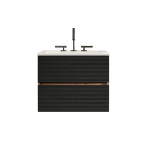 English Elm Gloria Floating Bathroom Vanity Walnut Black Ceramic Sink Soft Close Drawers W1865S00198