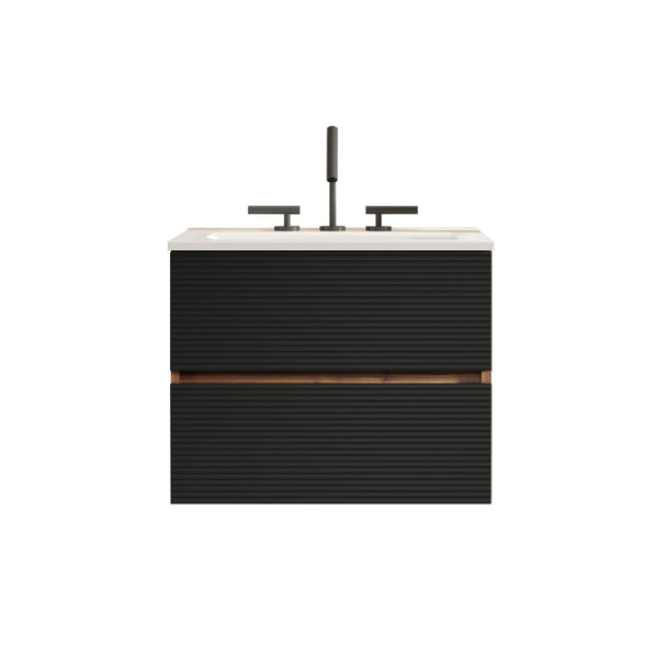 English Elm Gloria Floating Bathroom Vanity Walnut Black Ceramic Sink Soft Close Drawers W1865S00198