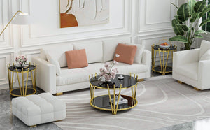 English Elm 31.5inch Modern Luxury Gold Coffee Table with Two-Tier Storage, Tempered Glass Top, Elegant Crown Design Black W1550P171454