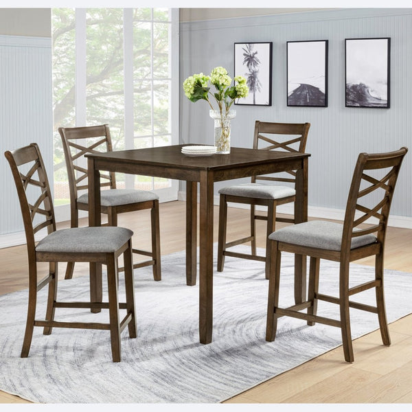 English Elm Dining Counter Chairs Set of 4 Walnut X-back Linen Seat Kitchen Nook Seating W1998P338706