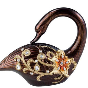 English Elm 9.5" Elegant Laurel Swan Figurine in Bronze & Topaz — Hand-Painted Polyresin, Crystal Accents, 13" Long B072116013