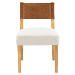 English Elm Mid-century Modern Linen Blend Dining Chairs Rubberwood Legs Sculptural Backrest Set of 2 Beige+Natural,Brown N768P442393N