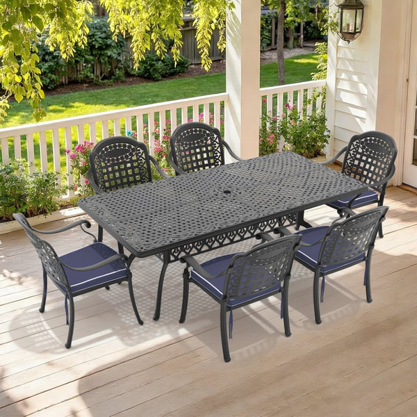 English Elm 7-piece Cast Aluminum Outdoor Dining Set with Ornate Relief Patio Chairs and Table W1710S00646