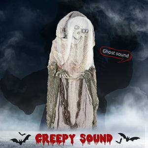 English Elm Outdoor Animatronic Skeleton Witch Prop with Glowing Eyes Motion Activated Halloween T3971P382650