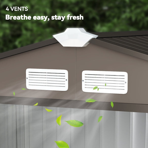 English Elm Garden Steel Storage Shed with Sliding Doors Four Vents and Foundation Kit for Outdoor Use T3971S00063