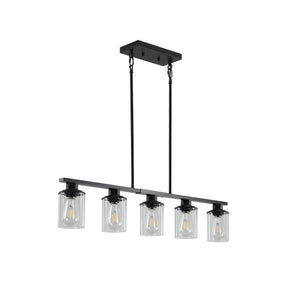 English Elm 37" Modern Industrial 5-Light Chandelier with Clear Glass Shades, Matte Metal Frame, Adjustable Hanging Fixture for Dining Room Kitchen Island Living Areas Black W2312P368677