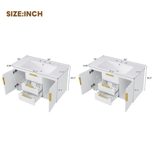 English Elm 72'' Wall Mounted Bathroom Vanity with 4 Drawers & Double Cabinets, Waterproof MDF, Smooth Slide Rails White N710SS00009K