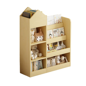English Elm Wood Kids Wooden Bookshelf Toy Organizer with 6 Compartments, 2 Bins, Durable MDF, Kid-Safe Storage W2876P233553