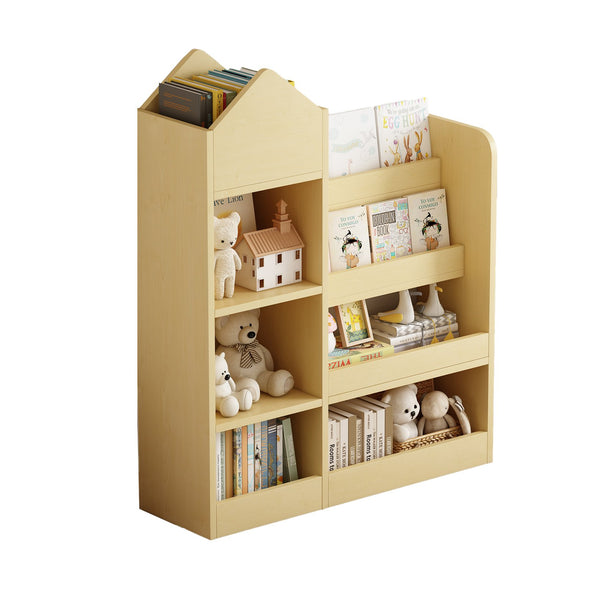 English Elm Wood Kids Wooden Bookshelf Toy Organizer with 6 Compartments, 2 Bins, Durable MDF, Kid-Safe Storage W2876P233553