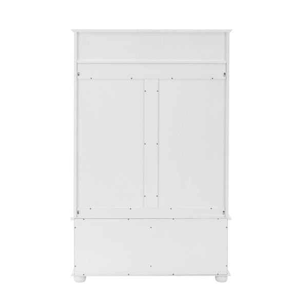 English Elm Modern Classic Hall Tree with Solid Poplar Feet, Double Hooks, Shoe Bench & Antique Hardware Organizer White W2275P210038