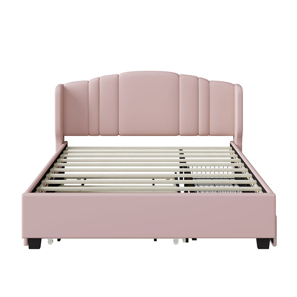 English Elm Upholstered Platform Bed with Wingback Headboard, Twin Trundle & 2 Storage Drawers, Linen Queen Frame Pink 83 L x 9.5 W x 8.75 H N733S208132H