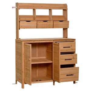 English Elm (with Hutch) Topamx Solid Fir Potting Bench Patio Workstation Spice Rack Drawer Natural Wood N717P404331A