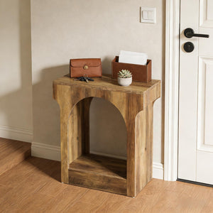 English Elm Modern Two Tier End Table Black Metal Frame Wood Grain Surface for Living Room T3971P451640