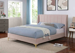 English Elm Contemporary Velvet Queen Bed Wingback Tufted Headboard with Gold Metal Legs Glam Bedroom B2741S00841