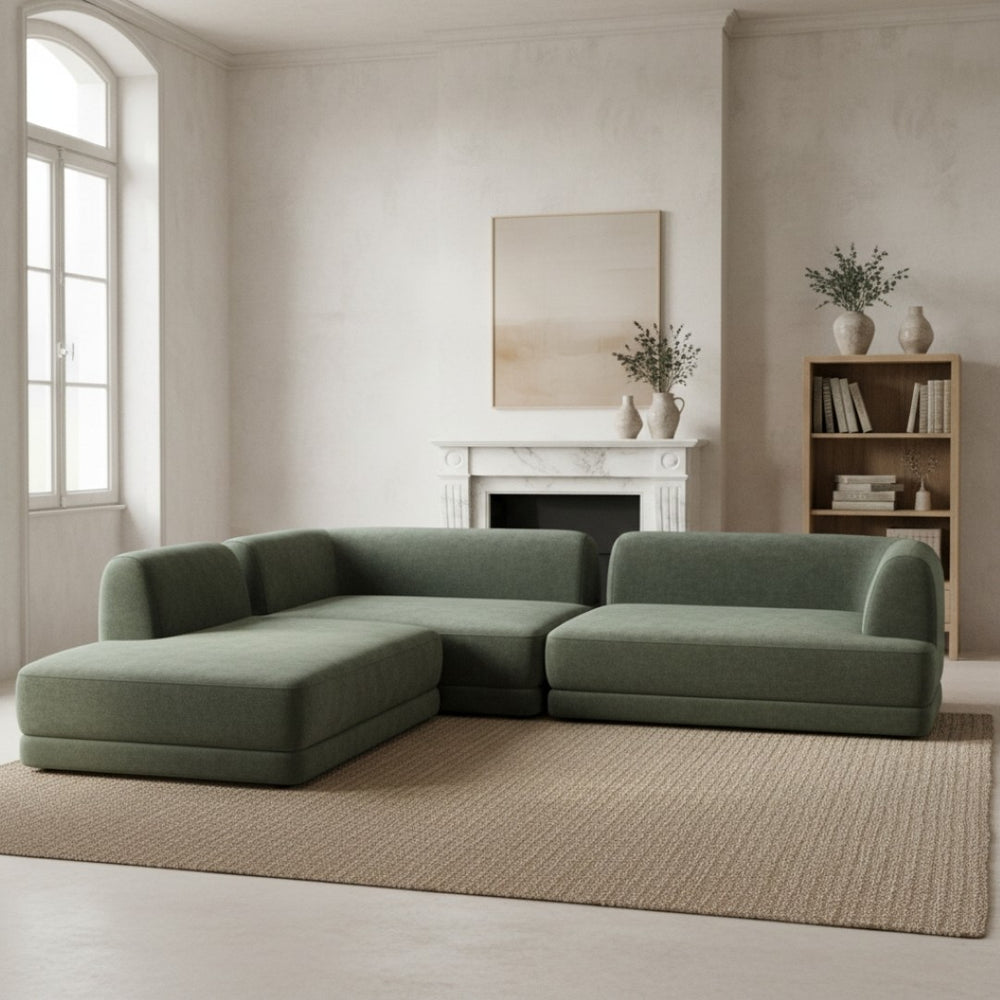 English Elm 115" L-shaped Sectional Three Piece Deep Seat Chaise Sofa for Modern Living Rooms Green N767P385430F