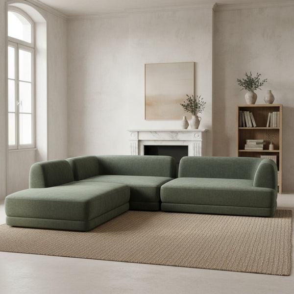 English Elm 115" L-shaped Sectional Three Piece Deep Seat Chaise Sofa for Modern Living Rooms Green N767P385430F