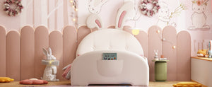 English Elm Twin Rabbit-Shape Upholstered Princess Bed with Headboard & Footboard, Sturdy Slat Platform, Durable MDF Frame White 42.91 L x 34.65 W x 6.5 H N733P198764K