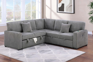English Elm Modern Corduroy Three Piece Sectional Sofa with Storage Pull Out Bed and Usb Charging B011S02171