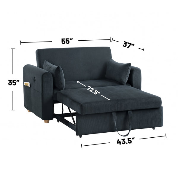 English Elm Corduroy Convertible Sleeper Loveseat with USB Charging, Magazine Pockets, Plush Pillows & Space-Saving Design Black B016P405883