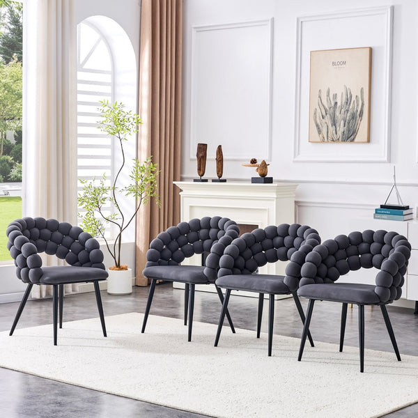 English Elm Set of 2 Velvet Bubble Back Dining Chairs with Sculptural Chain Backrest Glam Legs Black,Gray W1512P491847