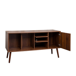 English Elm TV Stand Mid-Century Modern 53" TV Console with 1 Cabinet and 3 Open Shelves, Durable Veneer Frame Walnut W331P247814