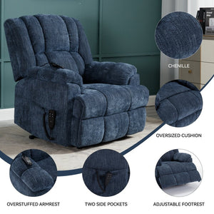 English Elm Dual Motor Power Lift Recliner Chenille Chair with Massage Heat and Infinite Positions Blue W3224P288489