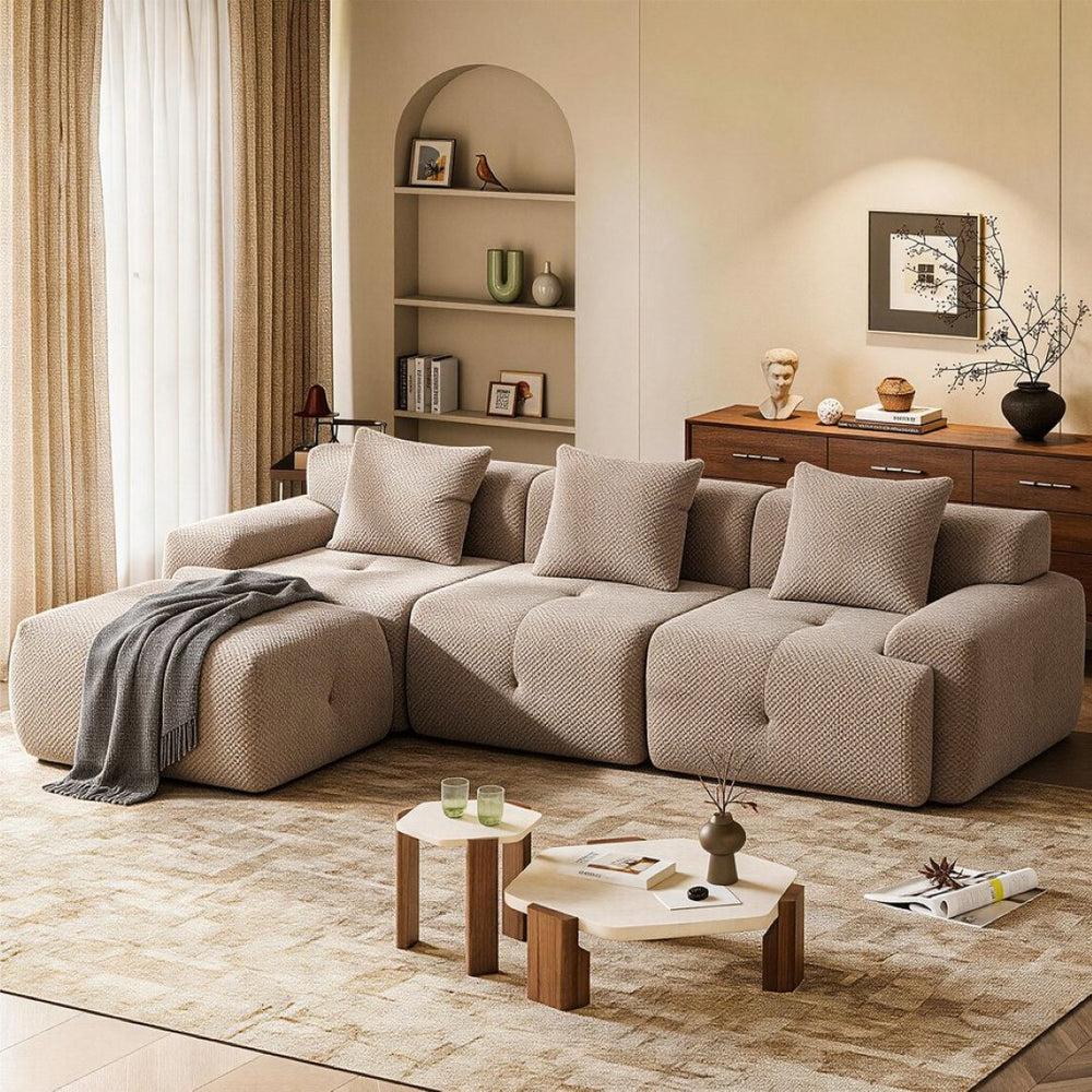 English Elm 104-taupe Modular Cloud Sectional Sofa with Ottoman Pineapple Lattice Fabric Lounge W5385P455475