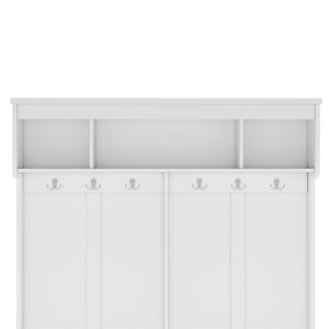 English Elm Modern Entryway Hall Tree with Six Hooks Bench Seat and Open Shoe Cubbies White W1580S00617