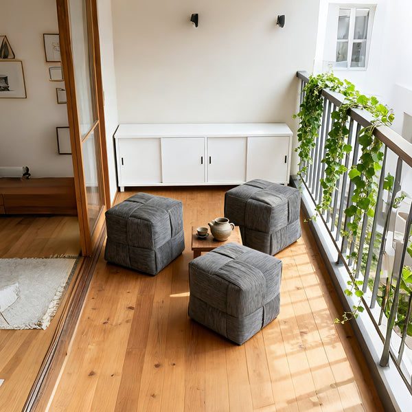 English Elm Ottoman Plush Corduroy Round Footrest Stool with High‑Resilience Foam, Sturdy MDF Frame, Versatile Use Grey W3851P369304