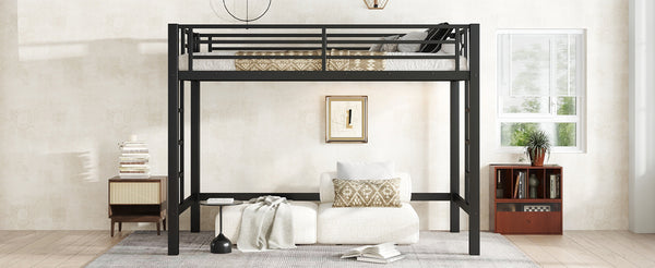 English Elm Twin Metal Loft Bed Twin XL Black - Sturdy Minimalist Bunk with Ladder, Guardrails & Underbed Storage Space W1580P370677