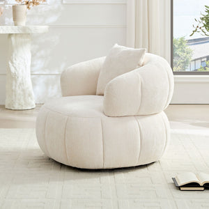 English Elm Modern Sculptural Pumpkin Lounge Chair Textured Polyester Upholstery for Living Room Beige W2582P457336