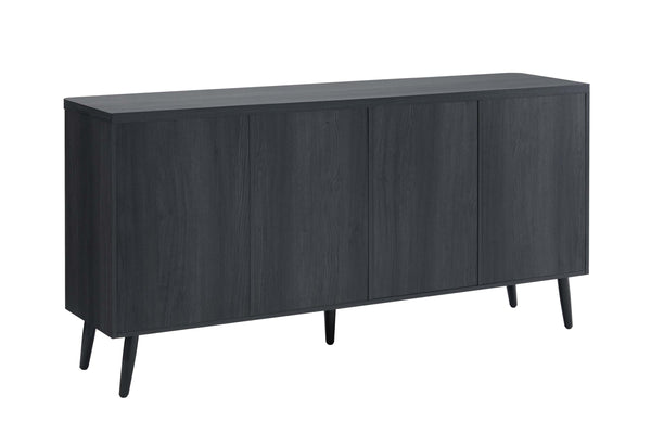 English Elm Jodie 65" Fluted Sideboard with Ribbed Doors, 8 Hidden Shelves, Soft-Close, Metal Legs, Modern Appeal Charcoal grey B365P397665