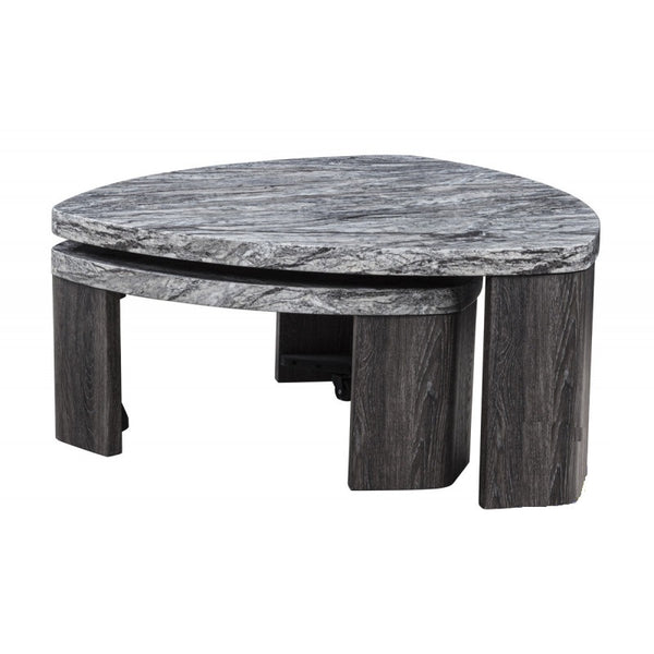 English Elm Granite 2-Piece Gray Marble-Look Nesting Coffee Table Set — Space-Saving Modern Sofa Side Tables B011P356298