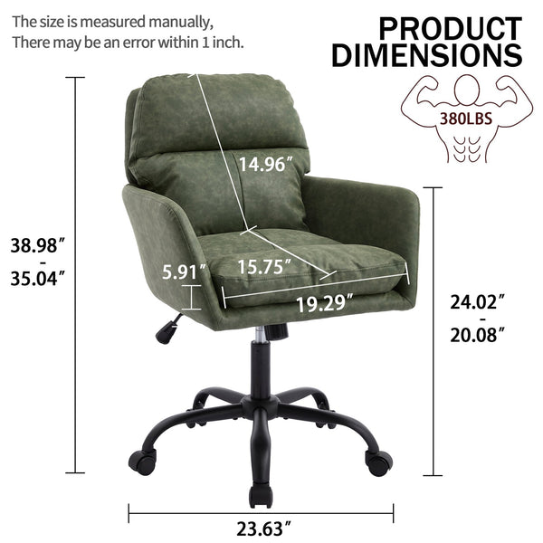 English Elm Artificial ergonomic PU leather office chair with high-density foam, stain-resistant, adjustable height support and modern minimalist design for home and workspace comfort Green W2311P282362