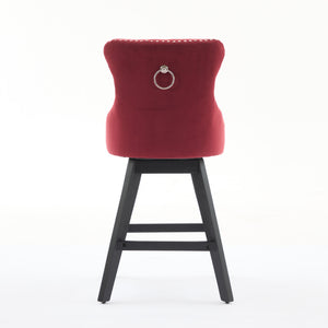 English Elm Swivel Velvet Barstools with Supportive Curved Back, Thick Foam & Spring Seat, 360° Rotation, Sturdy Wooden Frame WINE RED W1143P369088