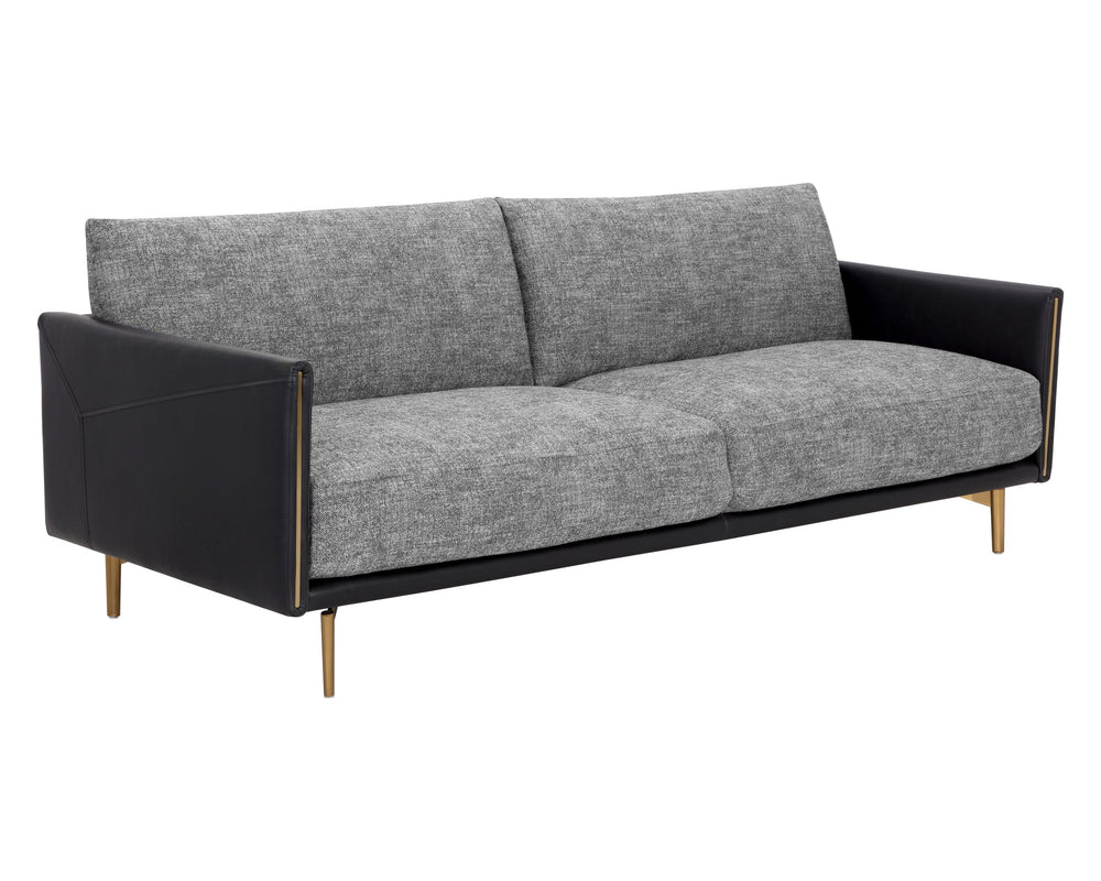 Sunpan Ashi Sofa - Elegant Mixed Materials with Zebra Fabric & Brass Accents for Ultimate Comfort & Style