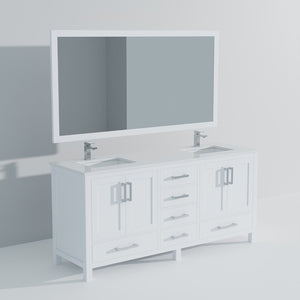 English Elm White Double Bath Vanity Set: 72” Quartz Top, Chrome Faucets, And 70” Matching Mirror For Stylish Spaces B2731S00999-GIGA