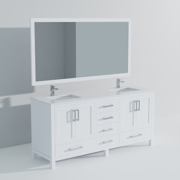 English Elm White Double Bath Vanity Set: 72” Quartz Top, Chrome Faucets, And 70” Matching Mirror For Stylish Spaces B2731S00999-GIGA