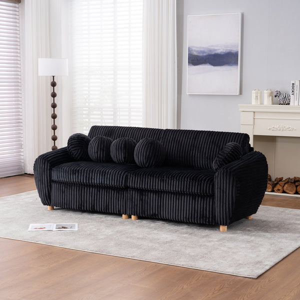 English Elm Modern Black Corduroy Sofa Couch - Stylish 84" Sectional Love Seat For Living Rooms & Home Offices W2363S00075