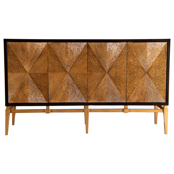 English Elm Capri Brown & Antique Gold Two-Tone 4-Door Accent Cabinet — Elegant Storage, Spacious Concealed Design B062P328616