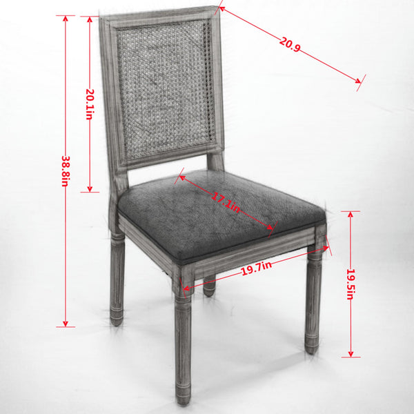 English Elm French Louis Dining Chair Set of 2 with Carved Solid Wood Frame, Rattan Back, Plush Foam Seating, 300lb Capacity Beige W1143P335056