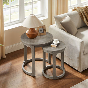 English Elm (1 Coffee Table+1 Side Table) Two-piece Pine Wood Round Set with Wheels Rustic Living Room Light Brown W2582S00196