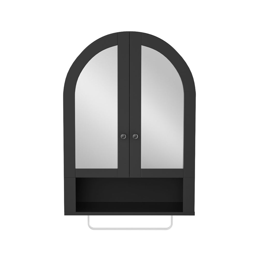 English Elm Wall Mounted Arched Cabinet Tempered Glass Doors Led Lighting Adjustable Shelves Bathroom Black T3210P471557