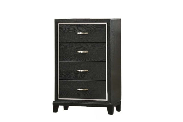 English Elm Contemporary Matte Black 4-drawer Chest with Chrome Handles and Tapered Wood Legs B011P447449