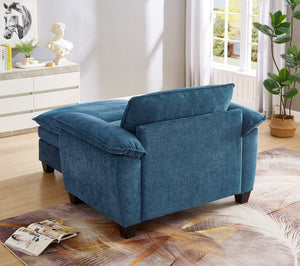 English Elm 51" Oversize Chaise Lounge Chair with Ottoman and Hidden Storage Upholstered in Soft Chenille Comfort Blue W1097S00153