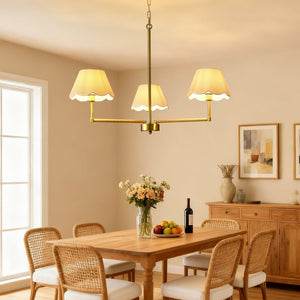 English Elm 3-light Gold Rope Wrapped Chandelier with Fabric Shades for Dining and Living Rooms W5008P391554