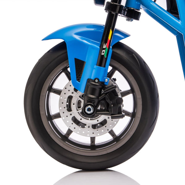 English Elm 24v300w Kids Electric Muscle Motorcycle with Dual Suspension Wide Eva Tires and Twist Throttle Blue W1578P382506