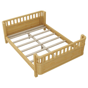 English Elm Full Full Size Wood Platform Bed for Kids with Guardrail, Solid Pine Construction, Low Profile, 350LB Capacity, Natural Finish W2593P367066
