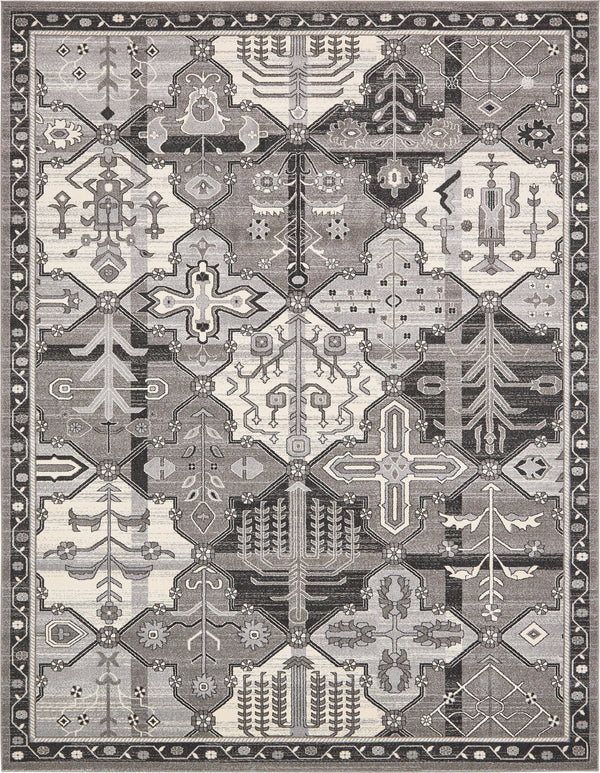 Unique Loom La Jolla Cathedral Machine Made Geometric Rug Gray, Black/Ivory/Silver 10' 0" x 13' 1"