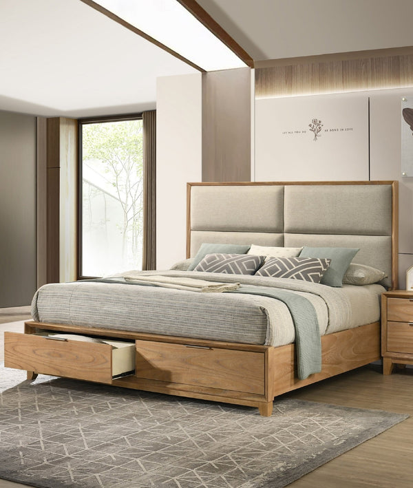 English Elm 1Pc Queen Storage Platform Bed With Plush Headboard & Hidden Footboard Drawers - Stylish Wood Design B2741S00701